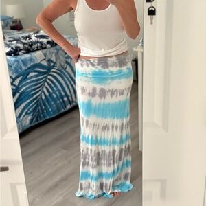 Tie-Dye Maxi Skirt in Blue and Gray